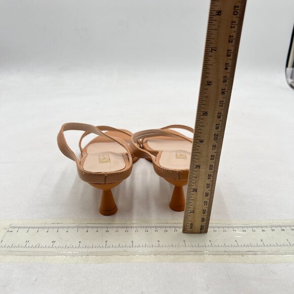 miss left Brown Open Toe Two Straps Mules Backless Slip On Mid Thin Heel Sandals - Picture 5 of 8